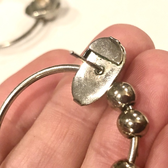 3/$32 VTG 80s Polished Silver Metal Beaded Door Knocker Hoops Pierced Earrings - Picture 10 of 11